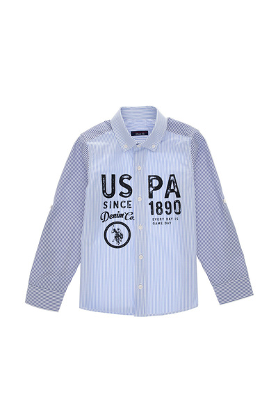 U.S. Polo Assn. قميص مخطط للأولاد باللون الأزرق الداكن مناسب بشكل منتظم من TA...
