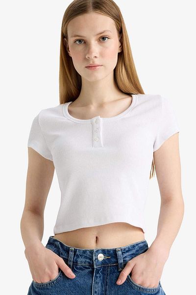DeFacto Coool Fitted Round Neck Ribbed Camisole Short Sleeve White T-Shirt F5185Ax25Sm