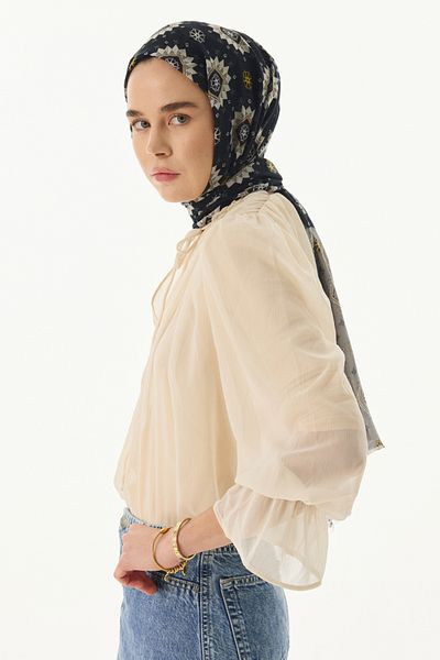 FENZA SCARF Ethnic Pattern Cotton Shawl - Cinnamon-Black