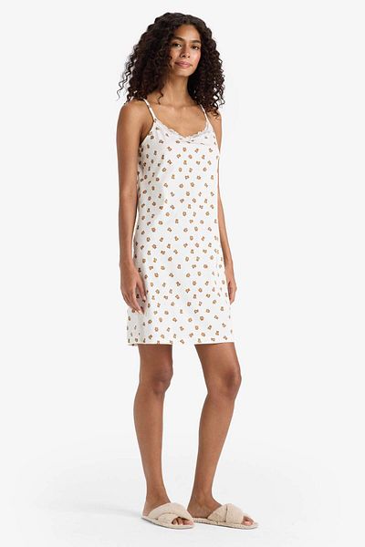 DeFacto Regular Fit U Neck Strap Nightgown-Fall in Love F5921Ax25Sm