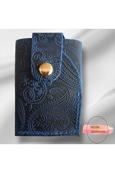 HELİSA ACCESSORİES Cashmere Genuine Leather Blue Mini Card Holder or Cash Wallet