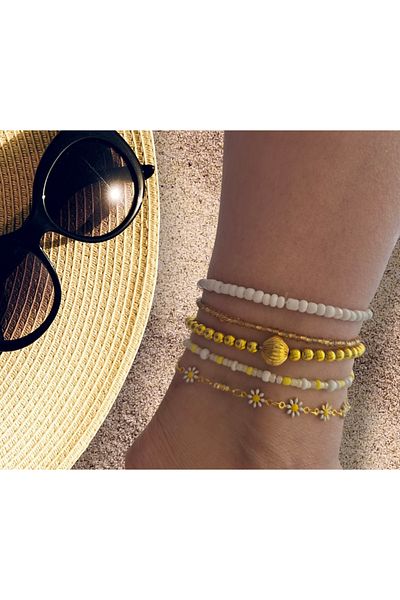 Pinkimaj Daisy Anklet Set 5-Piece Anklet Beaded Flexible - Figure Can Be Attached with a Gift