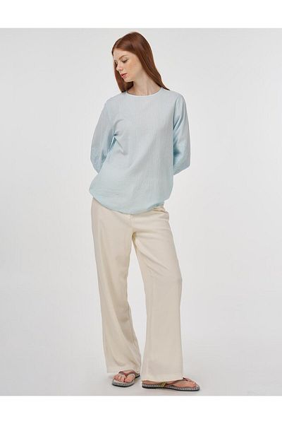 Kayra Βαμβακερή μπλούζα με λαιμόκοψη Ice Blue