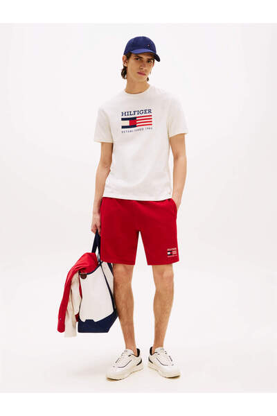 Tommy Hilfiger Erkek Kısa Kol Bisiklet Yaka Tommy Hilfiger Yazı Desen Slim Fit Beyaz T-Shirt MW0MW39843-Z00