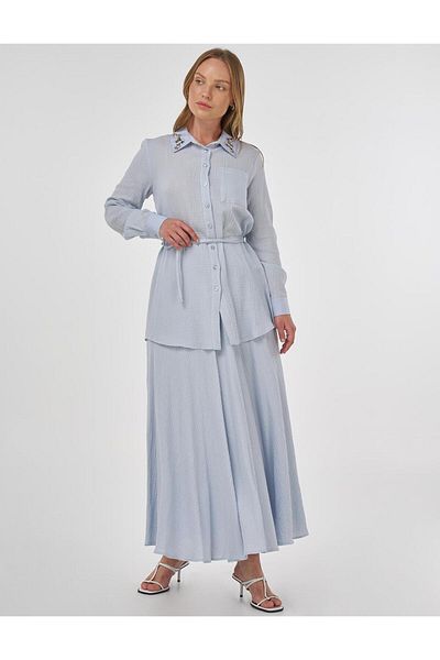 KYR Collar Stone Embroidered Muslin Tunic Blue