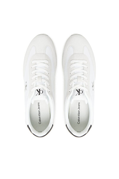 Calvin Klein Erkek Yuvarlak Burun Lamine Deri Bağlamalı Orta Kalın Topuk Beyaz Sneaker YM0YM01325-01W