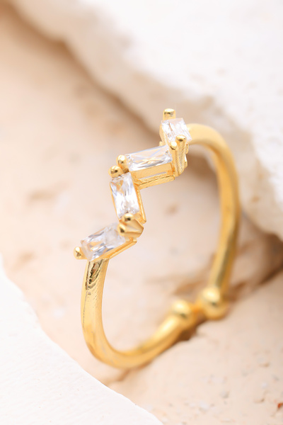 Lucente Jewellery Özel Hediye Kutulu Minimal Zigzag Baget Taşlı Gümüş Altın K...