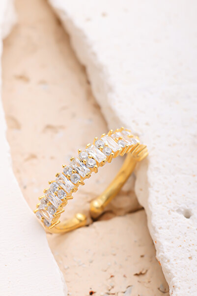 Lucente Jewellery Özel Hediye Kutulu Baget Taşlı Gümüş Altın Kaplama Ayarlana...