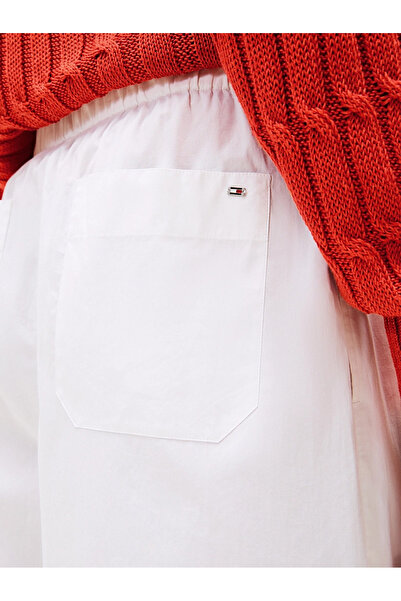 Tommy Hilfiger Kadın Yüksek Bel Geniş Paça Rahat Kesim Beyaz Pantolon WW0WW45891-YCF