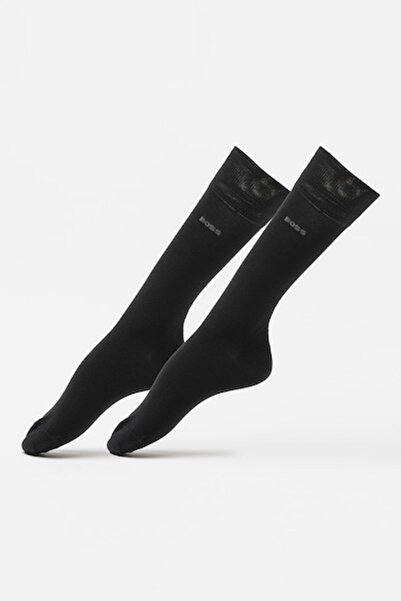 BOSS Erkek Pamuklu Logo İşlemeli 2'li Paket Uzun Siyah Çorap 50534901-001