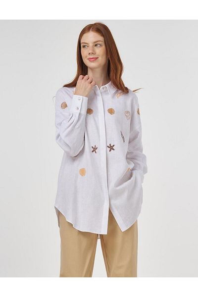 Kayra Embroidered Linen Viscose Tunic Optical White