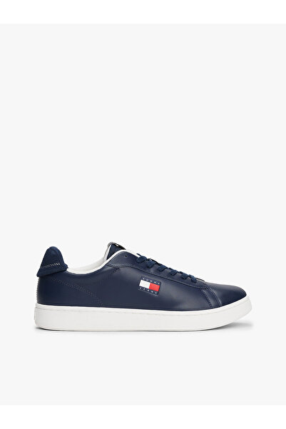 Tommy Hilfiger Erkek Düşük Bilekli Logo Bayraklı Deri Lacivert Sneaker EM0EM01596-C1G
