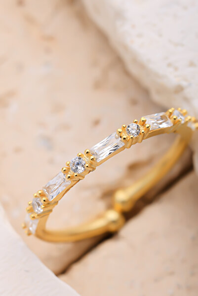 Lucente Jewellery Özel Hediye Kutulu Sıralı Baget Taşlı Gümüş Altın Kaplama A...