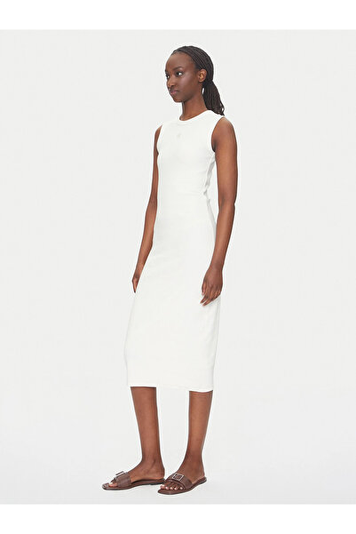 Calvin Klein Kadın Dar Kesim Yuvarlak Yaka Pamuklu Kolsuz Midi Boy Ekru Elbise LV047C240G-YC9