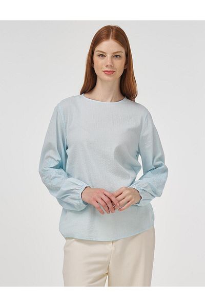Kayra Βαμβακερή μπλούζα με λαιμόκοψη Ice Blue