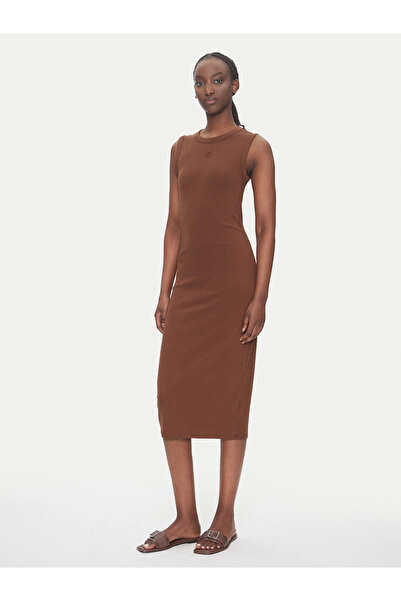 Calvin Klein Kadın Dar Kesim Yuvarlak Yaka Pamuklu Kolsuz Midi Boy Kahverengi Elbise LV047C240G-0S7