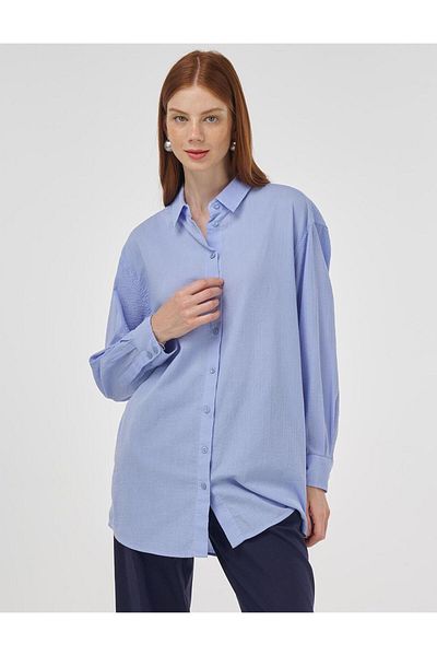 Kayra Relax Fit Cotton Tunic Crown Blue