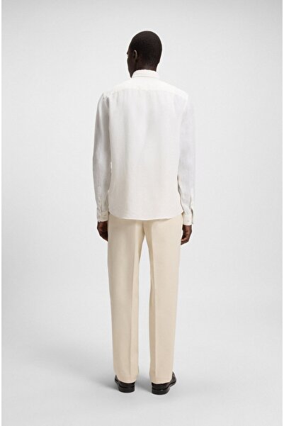 BOSS Erkek Uzun Kol İnce Ferah Düz Kumaş Düğme Kapama Gömlek Yaka Beyaz Gömlek 50545218-100