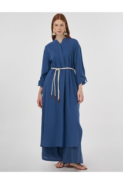 Kayra Judge Collar Linen Viscose Tunic Indigo