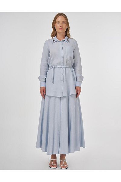 KYR Collar Stone Embroidered Muslin Tunic Blue