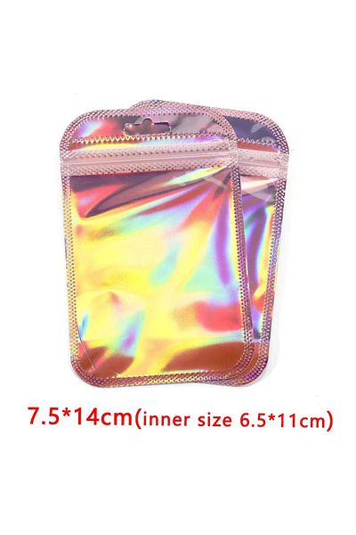 Choice 7.5x 14cm 50pcs/lot Pink Laser Ziplock Bags Reusable Plastic Transparent Bags for Jewelry Packaging