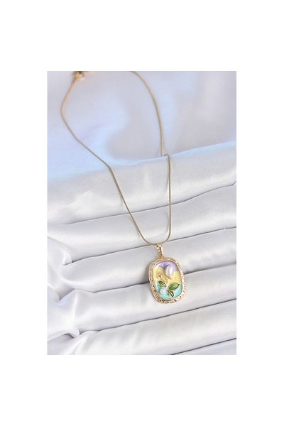 Skygo 316L Steel Gold Color Chain Pearl Flower Embroidered Portrait Model Women's Necklace - Tj-Bko10153