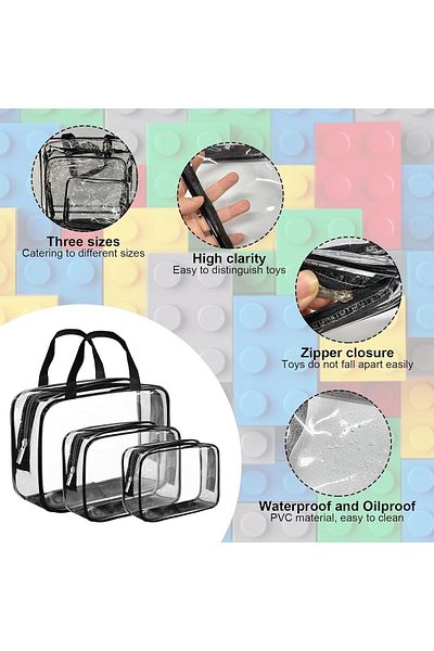 Saharaz 9-piece toy storage bag, transparent and waterproof, with handles and zipper, for toys, cosmetics