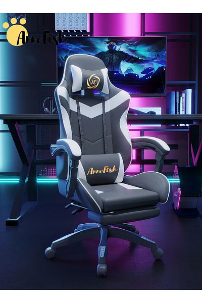 AnneFish Video Gaming Chair Racing Ergonomic Computer Massage Swivel Office Chair Retractable Footrest Gamers
