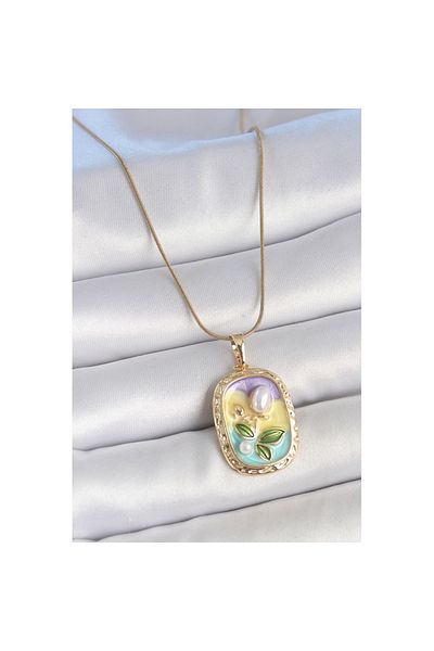 Skygo 316L Steel Gold Color Chain Pearl Flower Embroidered Portrait Model Women's Necklace - Tj-Bko10153
