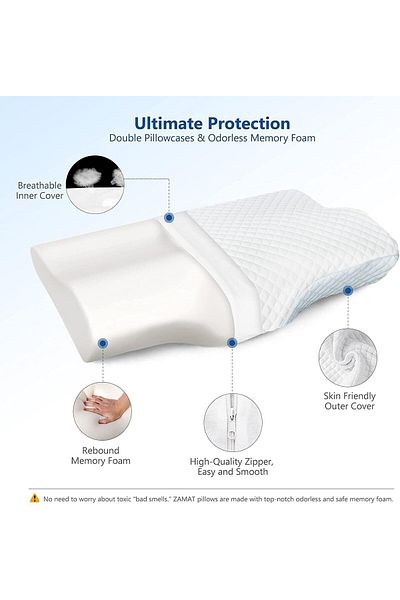 Saharaz Adjustable Sleeping Neck Pillow, Ergonomic, with Washable Cover, Relieve Neck Pain, Blue