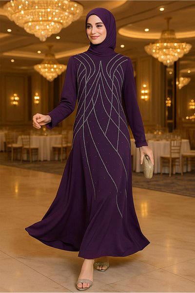 TRENDTESETTÜR ROCHIE DE SEARĂ BRODATĂ CU Mărgele Prune pentru FEMEIE T 8953