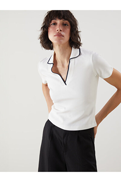 LC Waikiki Nevavm Women's Polo Collar 100% Cotton T-Shirt with Difference in ...