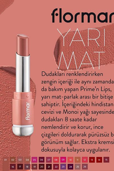 Flormar Flormar Prime’N Lips Lipstick 01 Vanilla Soufle – Creamy, Long-Wear Color with Smooth Satin Finish