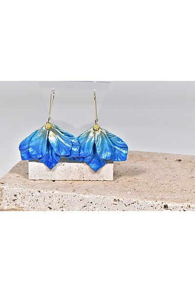 NARRU NARRU earrings, handmade, chandelier, flower, blue and gold, Vera 16