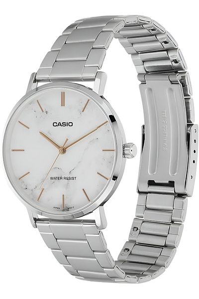 Casio Men's Analog Minimalistic White Marbled