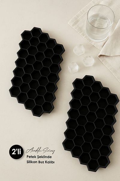Anadolu Saray 2 Pcs Practical Honeycomb Shaped Silicone Ice Mold |   Silicone Non-Stick Ice Box |   Honeycomb Ice Cube