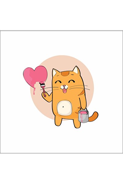 Reysa Tasarım Heart Painting Cat Sticker