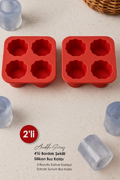 Anadolu Saray 2Pcs Practical 4-Cup Shaped Silicone Ice Mold 3-Dimensional Coffee Cocktail Drink Presentation Ice Mold