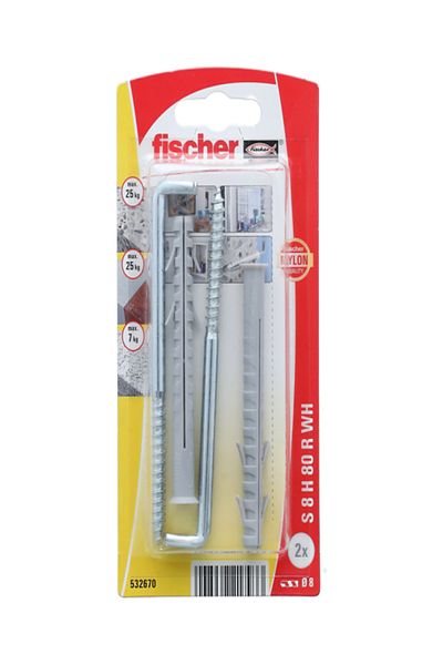 Fischer S 8 H 80 R WH Frame Mounting Wall Anchor and Screws