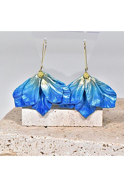 NARRU NARRU earrings, handmade, chandelier, flower, blue and gold, Vera 16