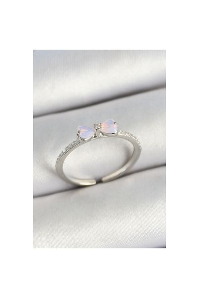 Clariss Gold Color Adjustable Women's Ring with Brass Bow Figure and Zircon Stone