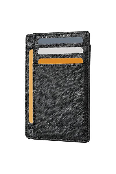 COOYA Slim Minimalist Front Pocket, Wallet, Leather Wallets, Business, Unisex, Cross Black