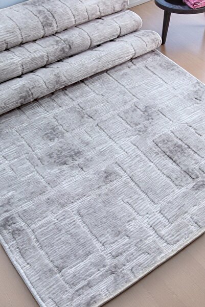 melian Aksu Stand Non-Slip Base Cutting Embossed Living Room Corridor Kitchen Washable Gray