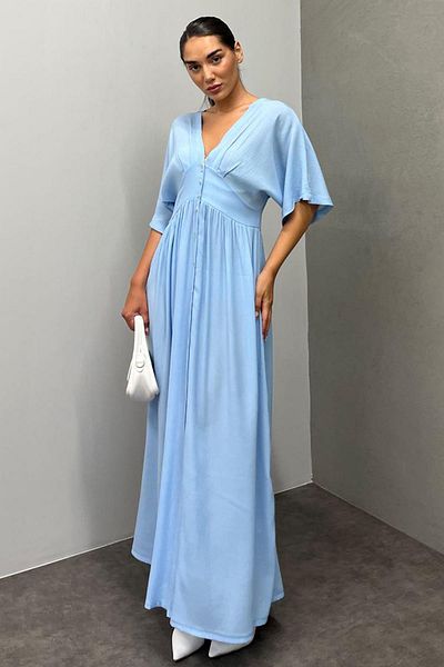 Madmext Rochie Baby Blue cu decolteu în V cu nasturi Mg2339