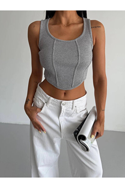 hazelin Γυναικεία γκρι καμινέτα Crop μπλούζα HZL25S-FRY123171