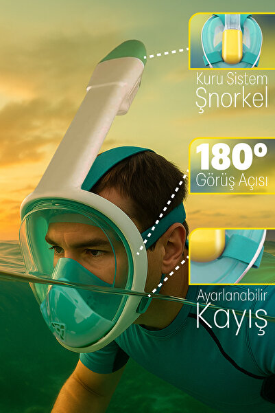 Blooma Tam Yüz Şnorkel Dalış Maskesi, 180° Panoramik Görüntüleme Anti-Sis, Anti-Sızıntı ÇANTALI L/XL