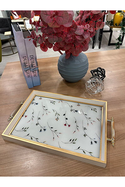 PINALE ART Beyaz Dekoratif Sunum Tepsisi 31x46cm