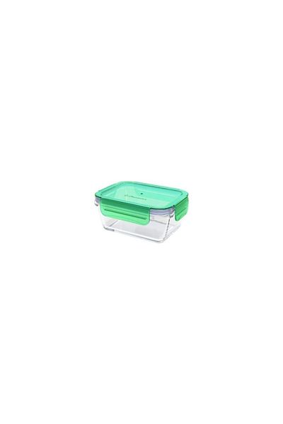 Paşabahçe Feyzade Lockie Look Lock Cover Rectangular Glass Storage Container Green 4 Pieces 530093 365Cc