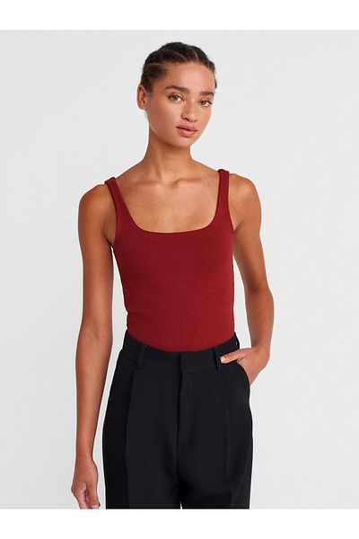 Dilvin 21057 Strap Tank-Open Claret Red