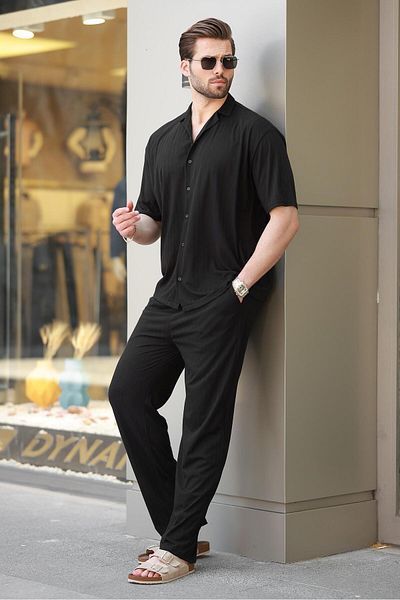 Madmext Black Basic Men's Shirt Suit E7315